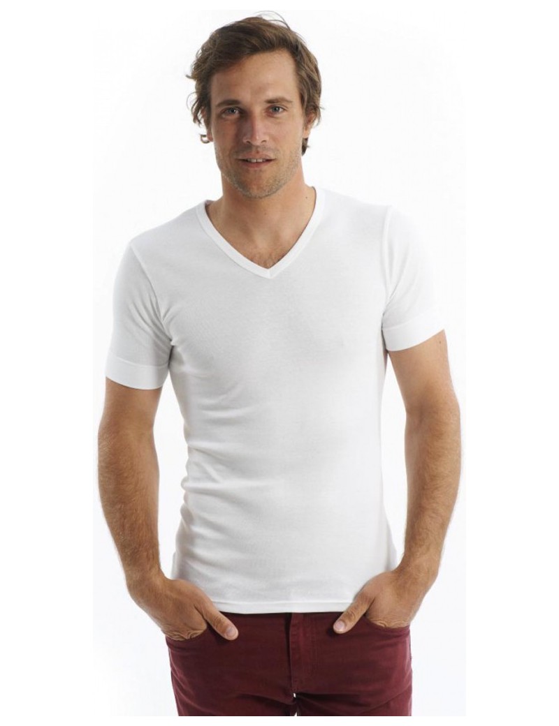 T-shirt haut pour homme avec col en V et coupe ajustée, extensible, manches  courtes, décontracté, sous-vêtement de ski pour homme